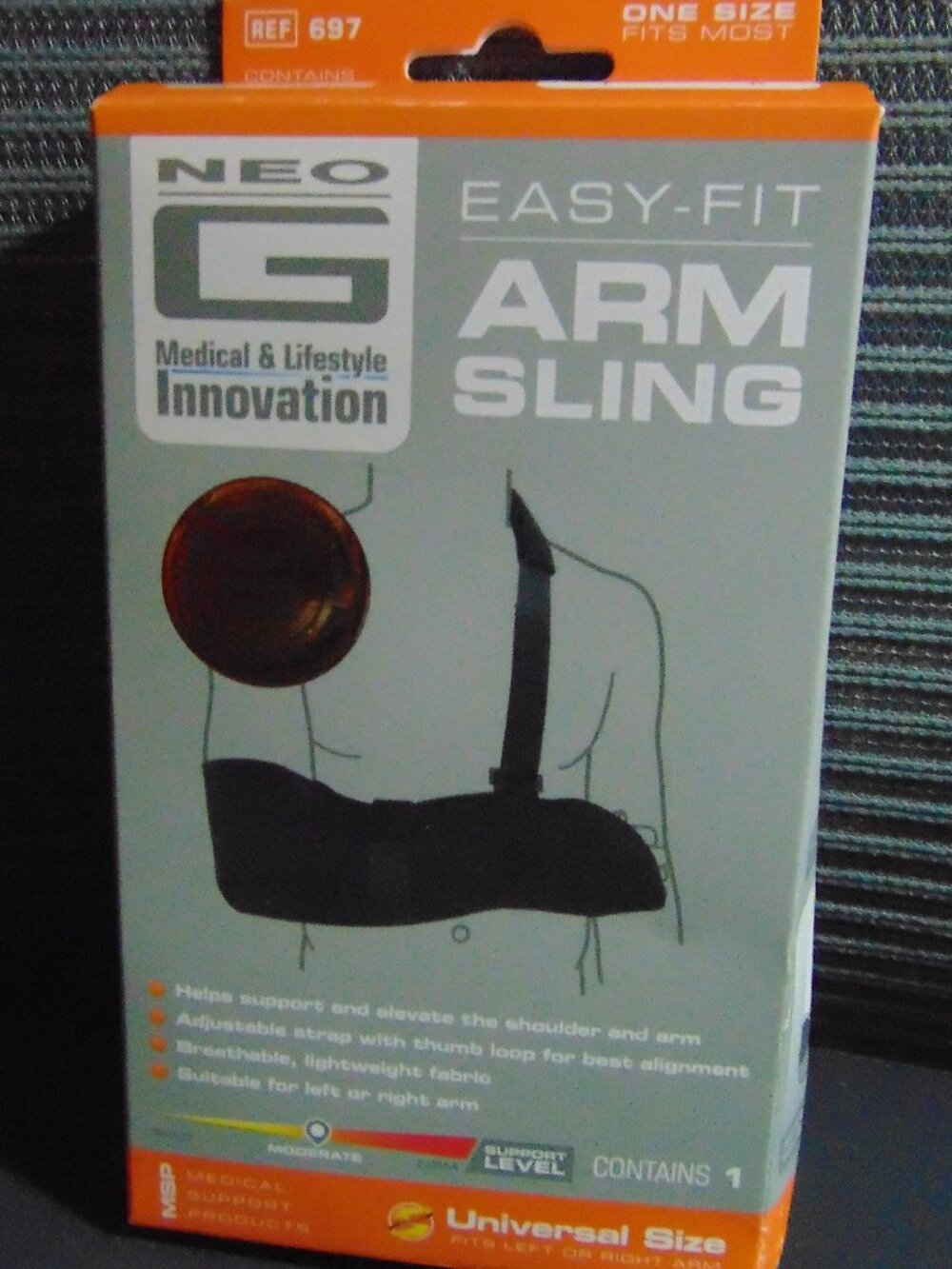 NEW Neo G Easy-Fit Arm Sling, Universal Size, Fits left or right arm, Black